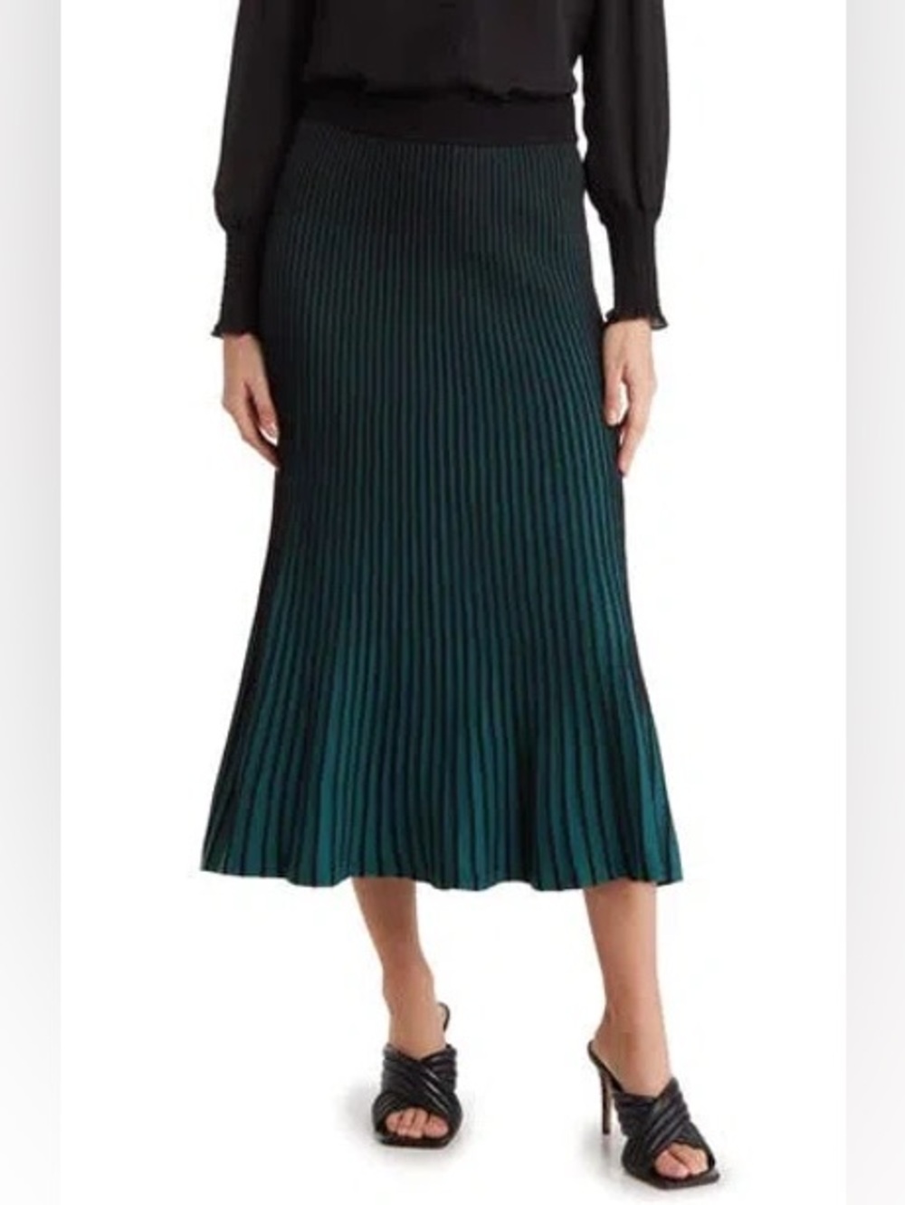Nanette Lepore Green and Black Striped Maxi Skirt